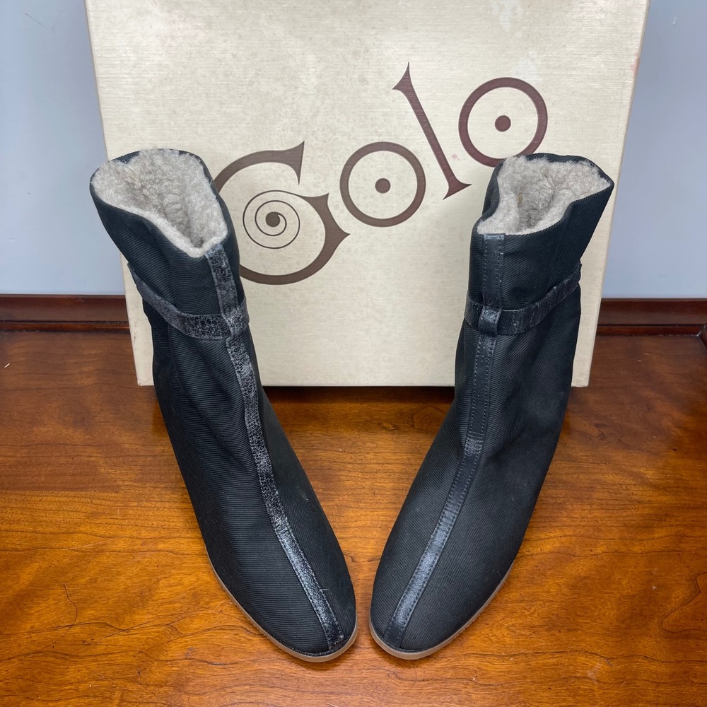 Vintage 70s Golo Black Ribbed Stretch Faux Fur Lined‎ Mid Calf Boots Womens 6.5N